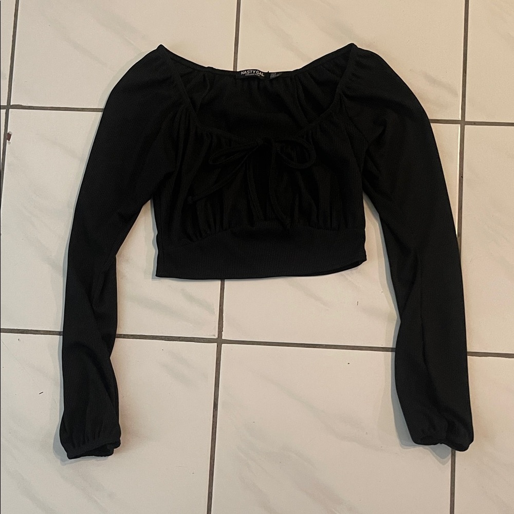 Nasty Gal Black Long Sleeve Crop Top